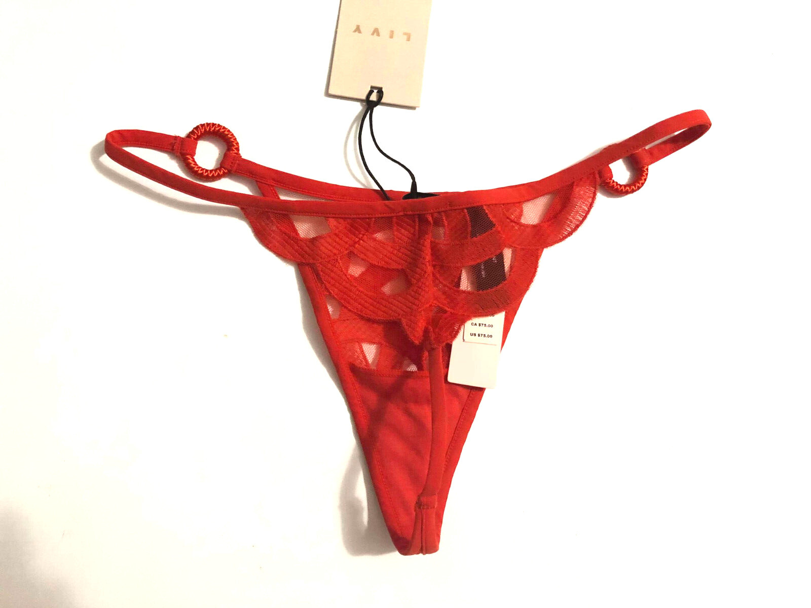 Livy by Victoria’s Secret Embroidery Mesh Lace Thong Panty Red Size Medium NWT