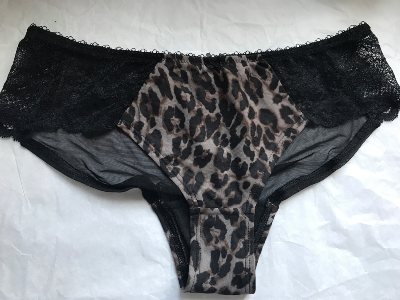 Black brown animal print semi sheer brief new uk 12 new lace edge