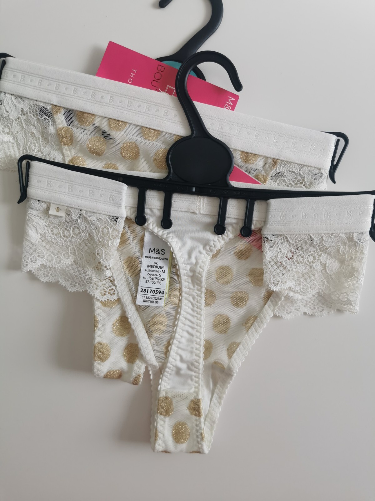 M&S B By Boutique Sparkle Spot x2 Thong Knickers, S(8-10) M(12-14),L(16-18)