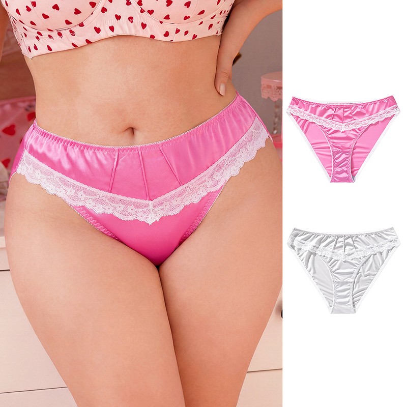 2 Pack Lot Sexy Ladies Womens Satin Panties Underwear Lace Brief Lingerie Bikini
