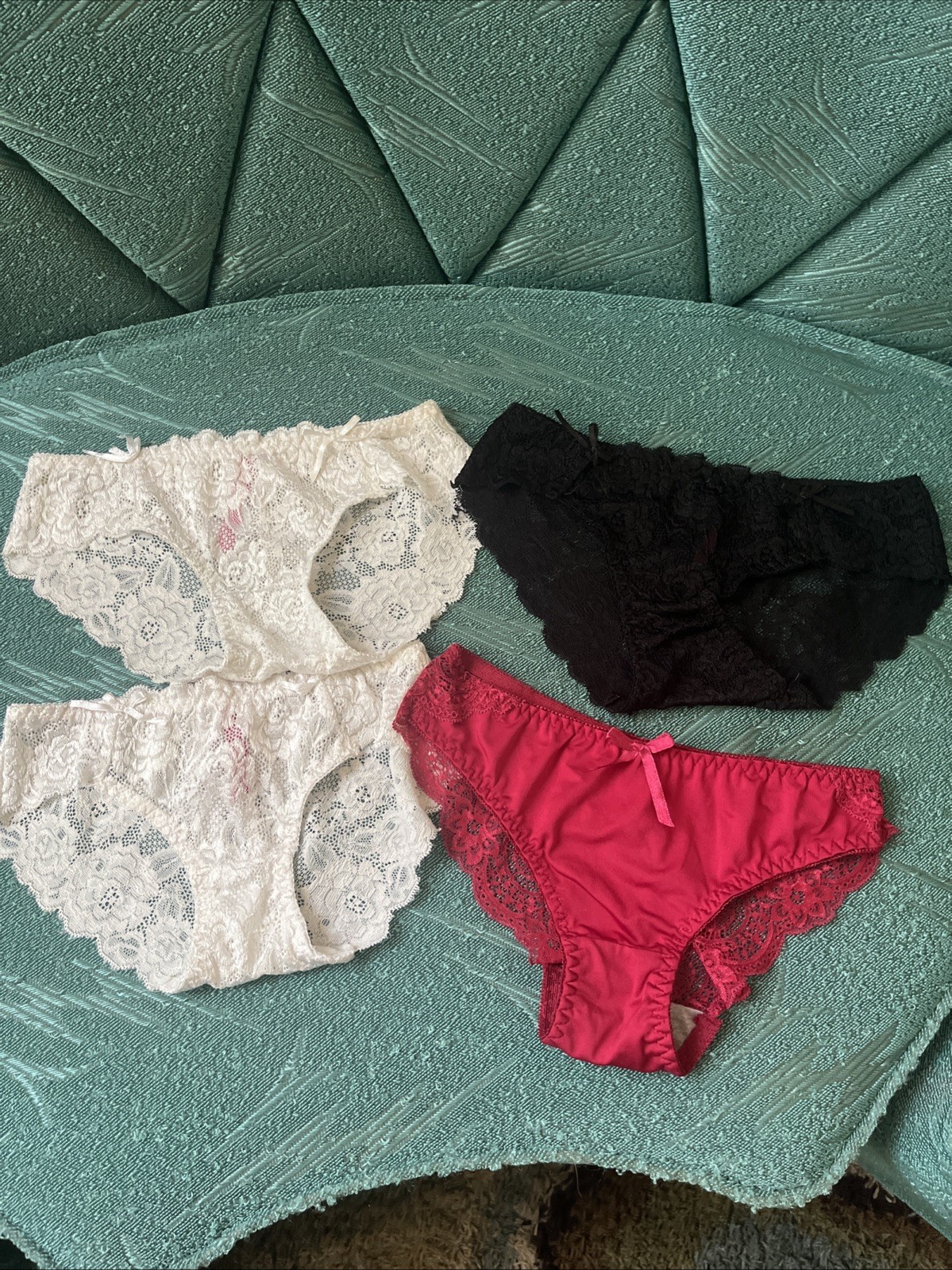Lot Of 4 Victoria’s Secret Panties XS Lace Satin Second Skin Black White Red