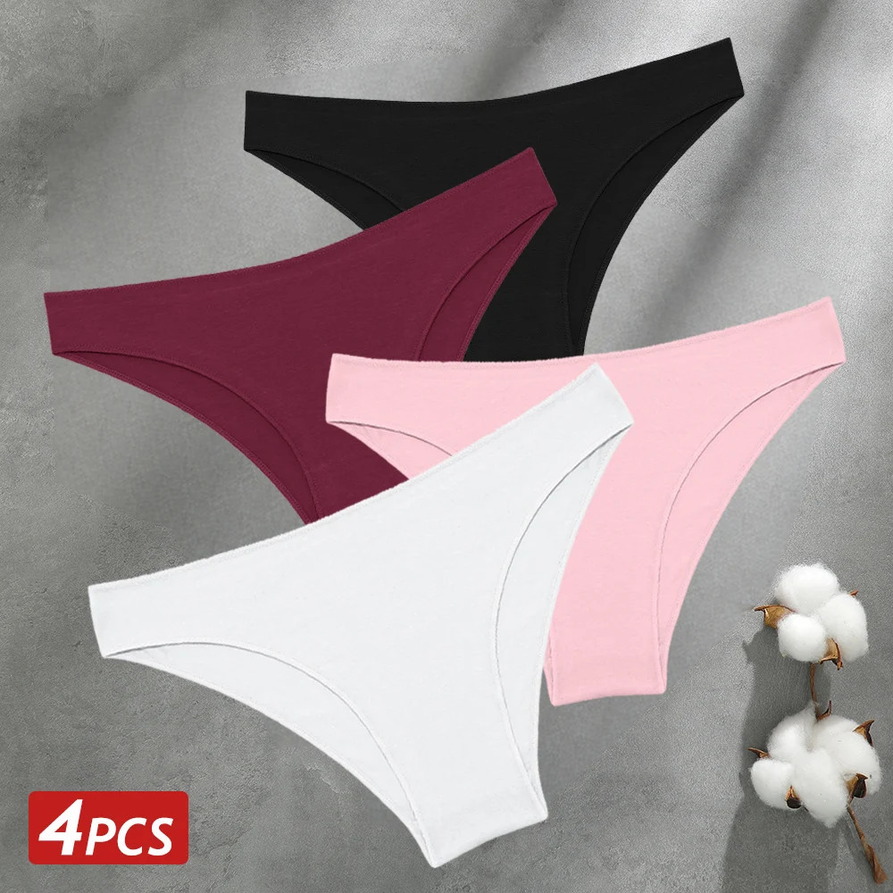 4pc Seamless Cotton Panties Women Low Waist Briefs Stretch Breathable Lingerie