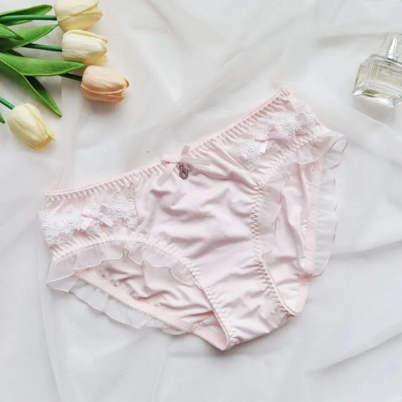 Ruffle Lace Briefs Mid Rise Smooth High Elastic Underwear Panties Women Soft