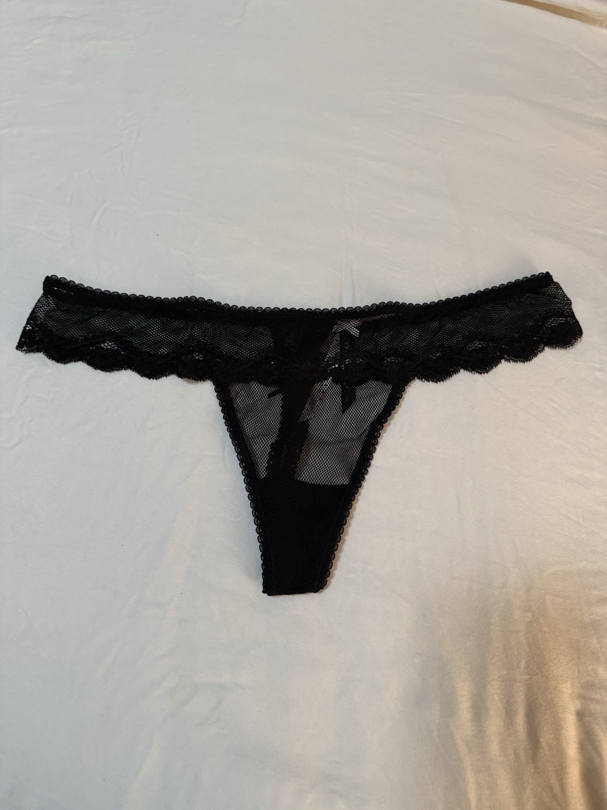 Victoria Secret Vintage Sexy Little Things Black Lace Up Bow Thong Large