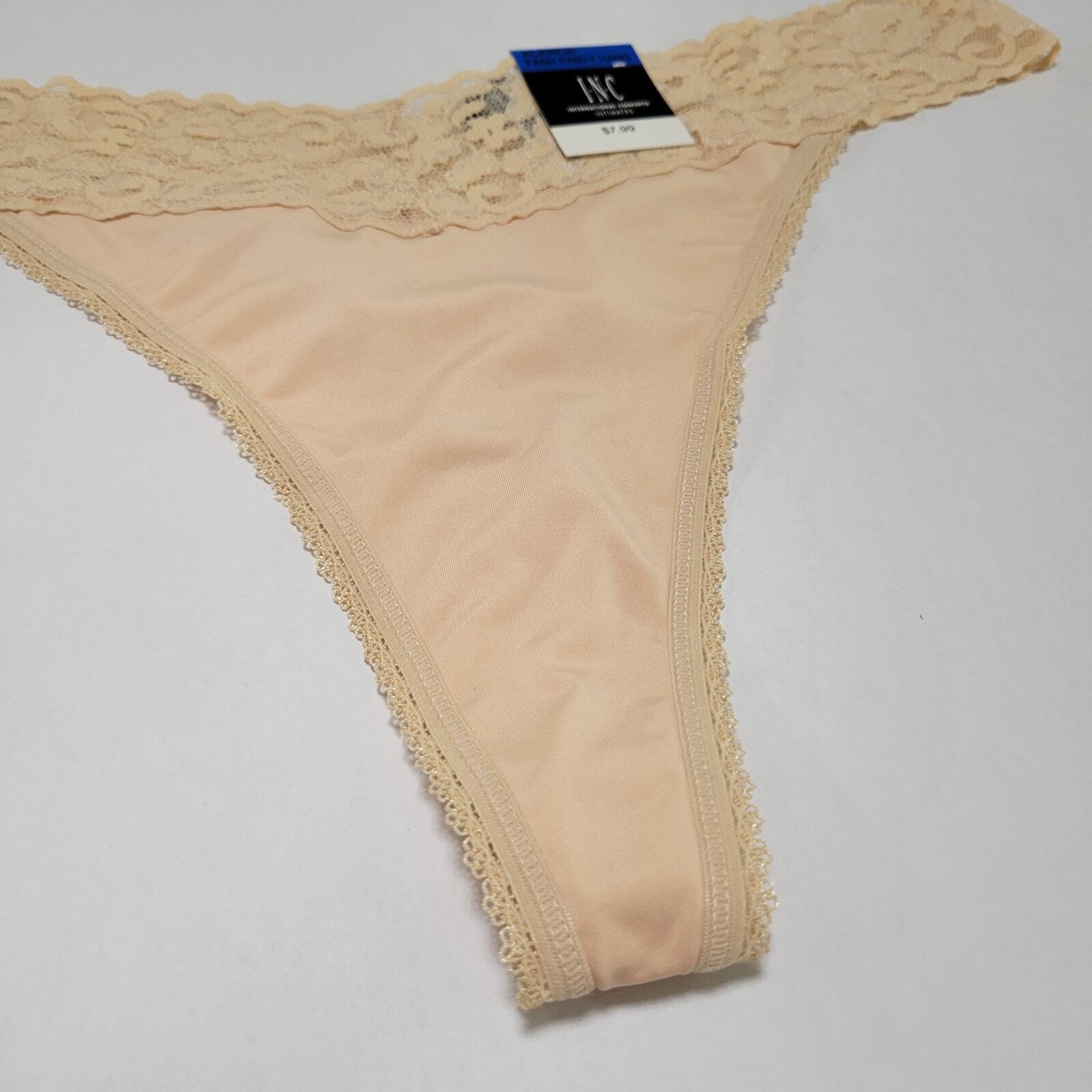 INC Women’s Lace-Trim Thong Lingerie Underwear Almond Latte NWT Size XL