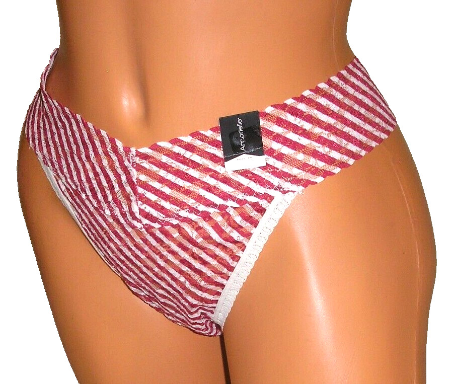 Panties Lingerie Ambrielle Red White Striped Lace Thong Sz 9 XXL Adult Gift