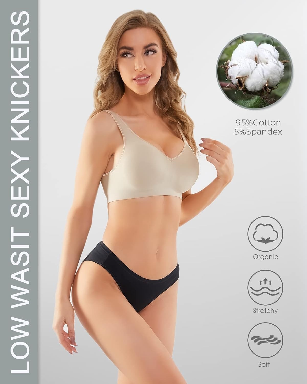 5 Pack Cotton Underwear for Women Hipster Panties Low Briefs Bikini Underwears
