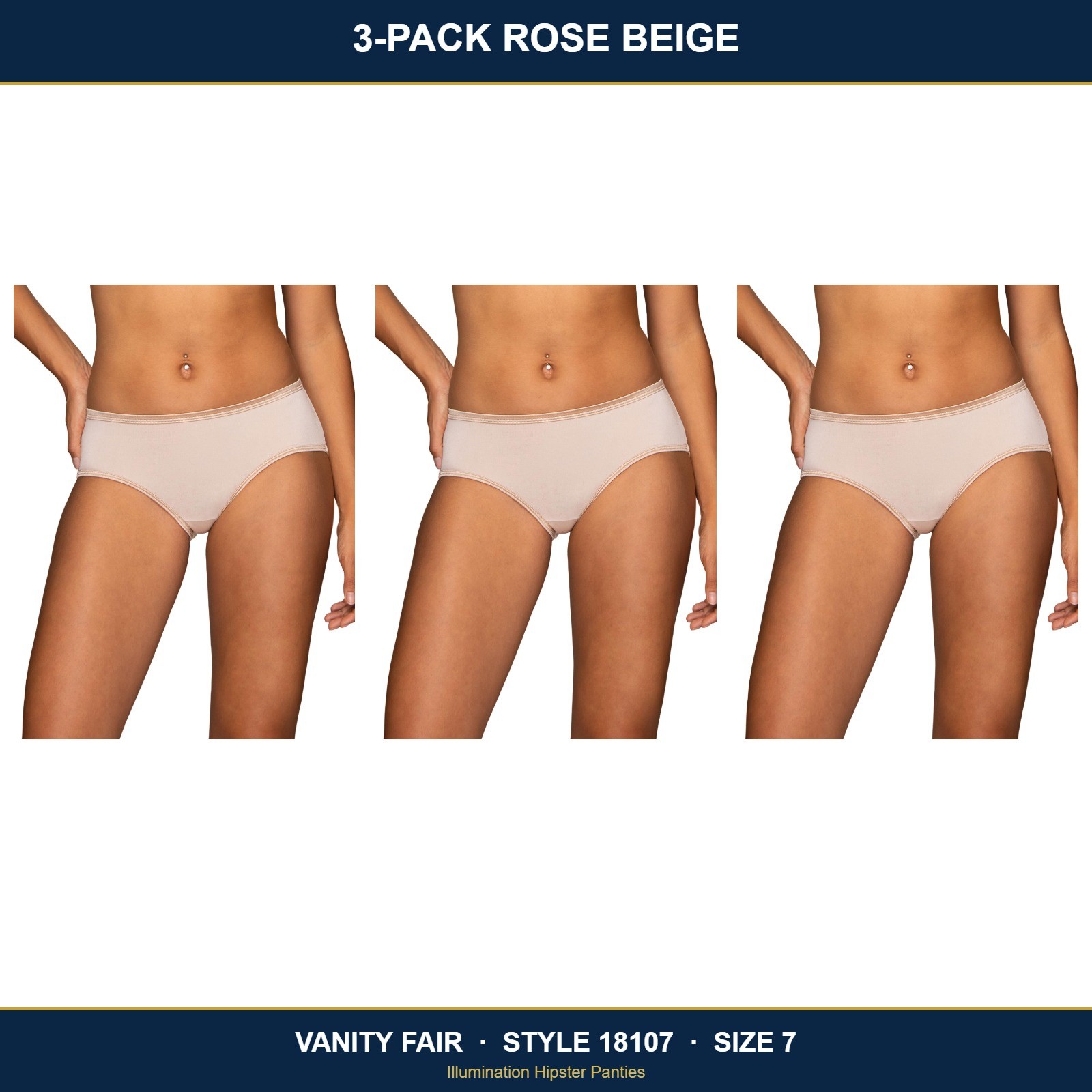 Vanity Fair Illumination Hipster Panties Size 7 Rose Beige 18107 3 Pack NWT