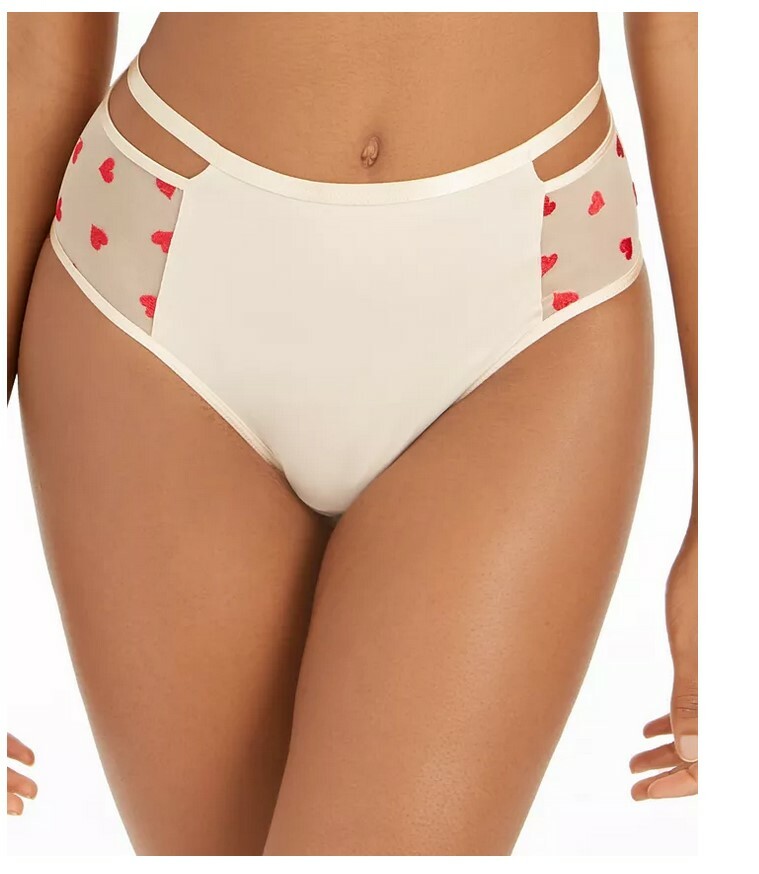 INC Women Sheer Hearts Brief High-Waist Underwear Beige Size S 2374