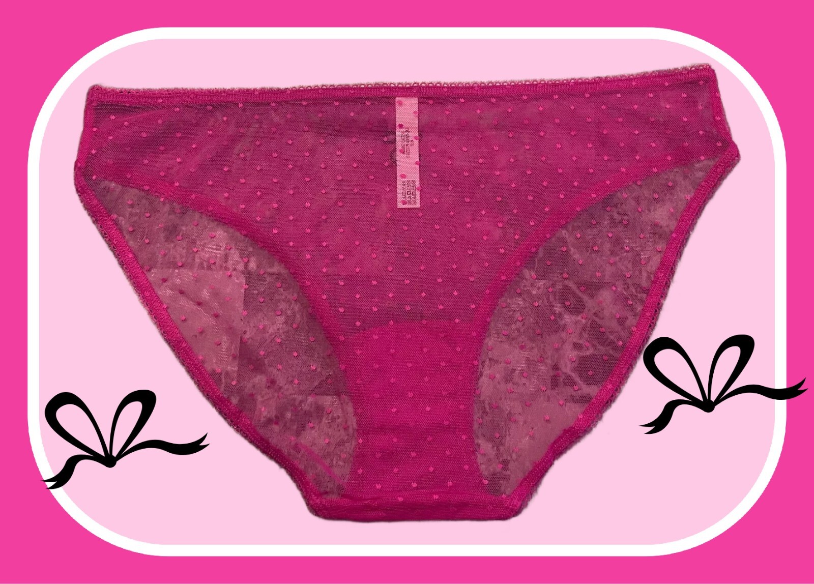 M Hot Fushia Pink Polka Dot Mesh w Bow Stretch Victoria’s Secret BIKINI Panty