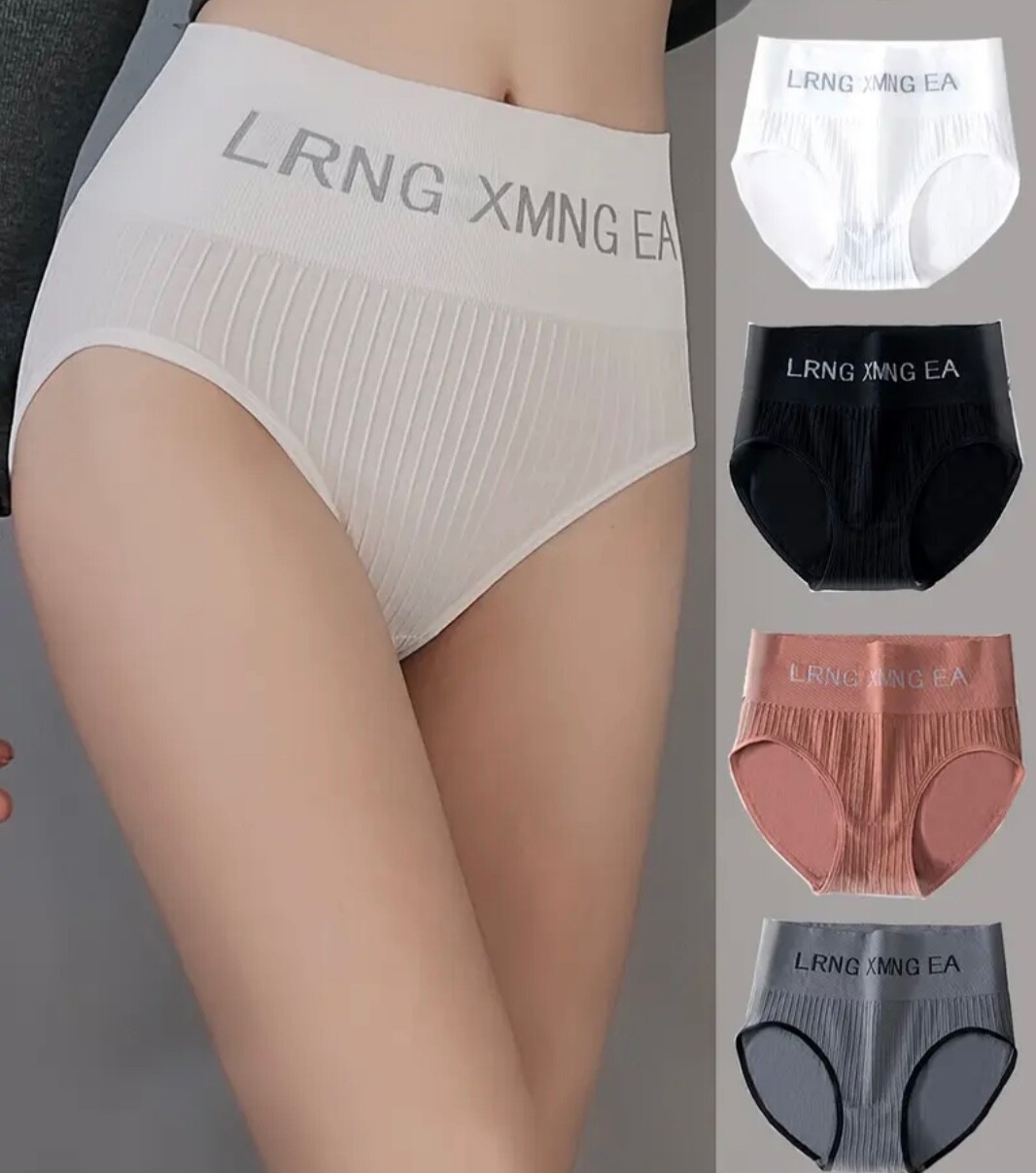 4pcs Letter Print High Waist Briefs,Comfy Breathable Stretchy Intimates Panties.