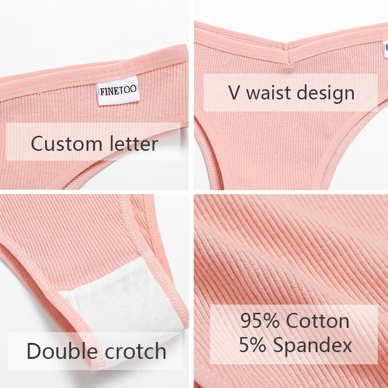 Paquete de 5 Bragas Breves de Algodón Ropa Interior Sexy para Mujer Tanga Bikini