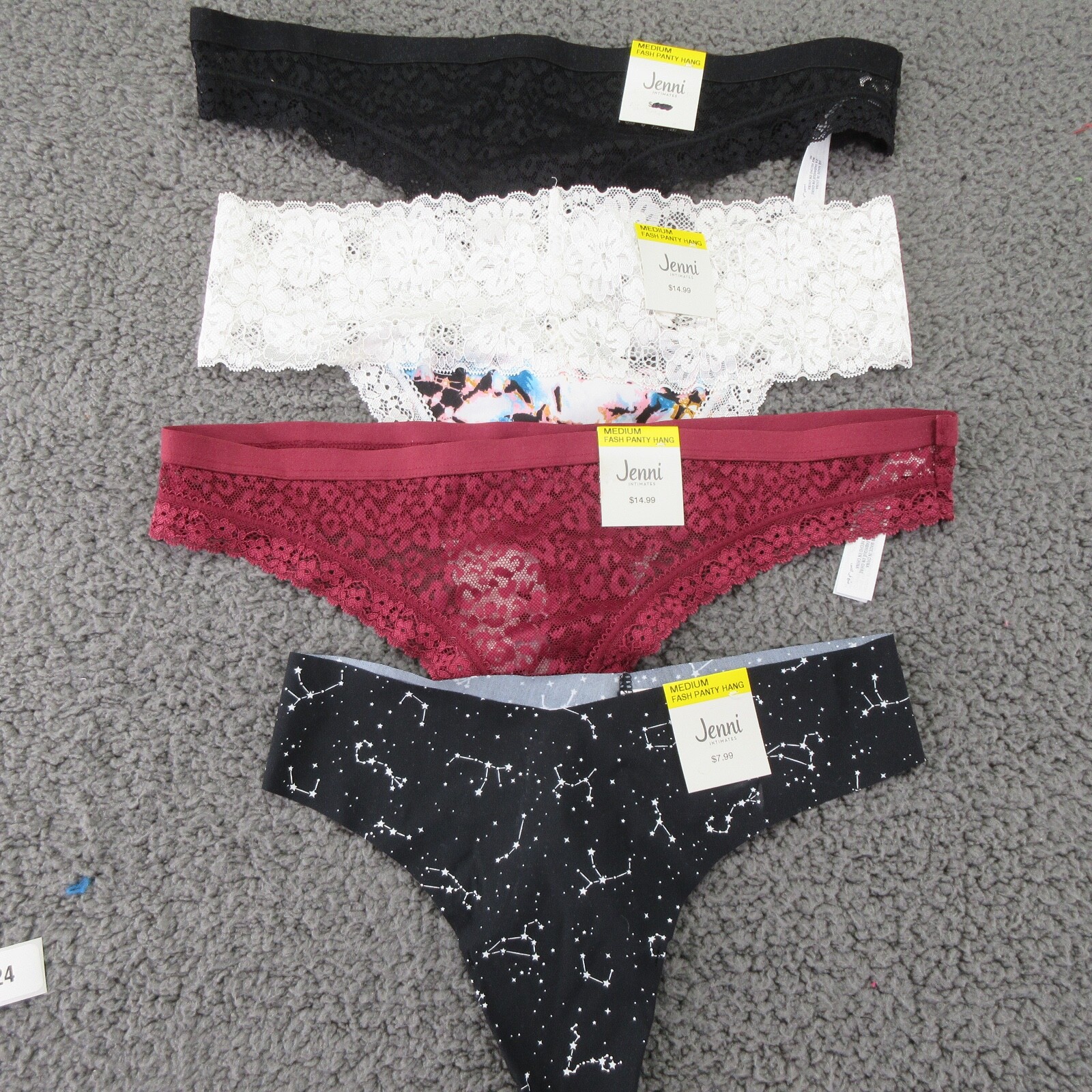 Jenni Intimates Women’s Thong Panties Underwear Medium Black Red White 4-Pack