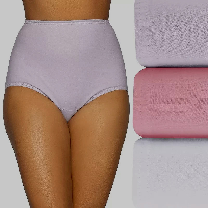 3 VANITY FAIR Cotton BRIEFS Panties Light PURPLE WHITE MAUVE Size 8 or 9 NWT