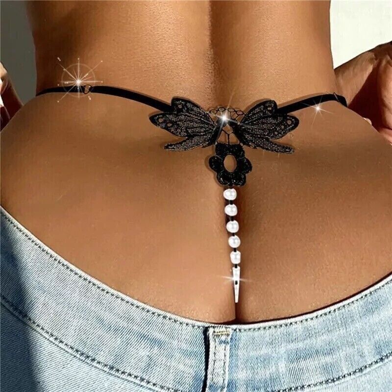 Sexy Women Lace Pearl Thong G-string Panties Underwear Crotchles T-back Briefs