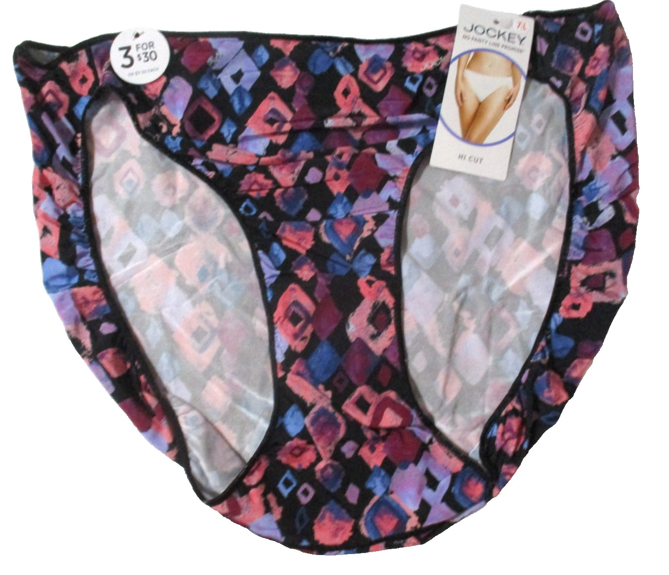 JOCKEY SZ 7 L HI CUT 1338 TACTEL NO PANTY LINE PROMISE MULTICOLOR GEO PANTIES