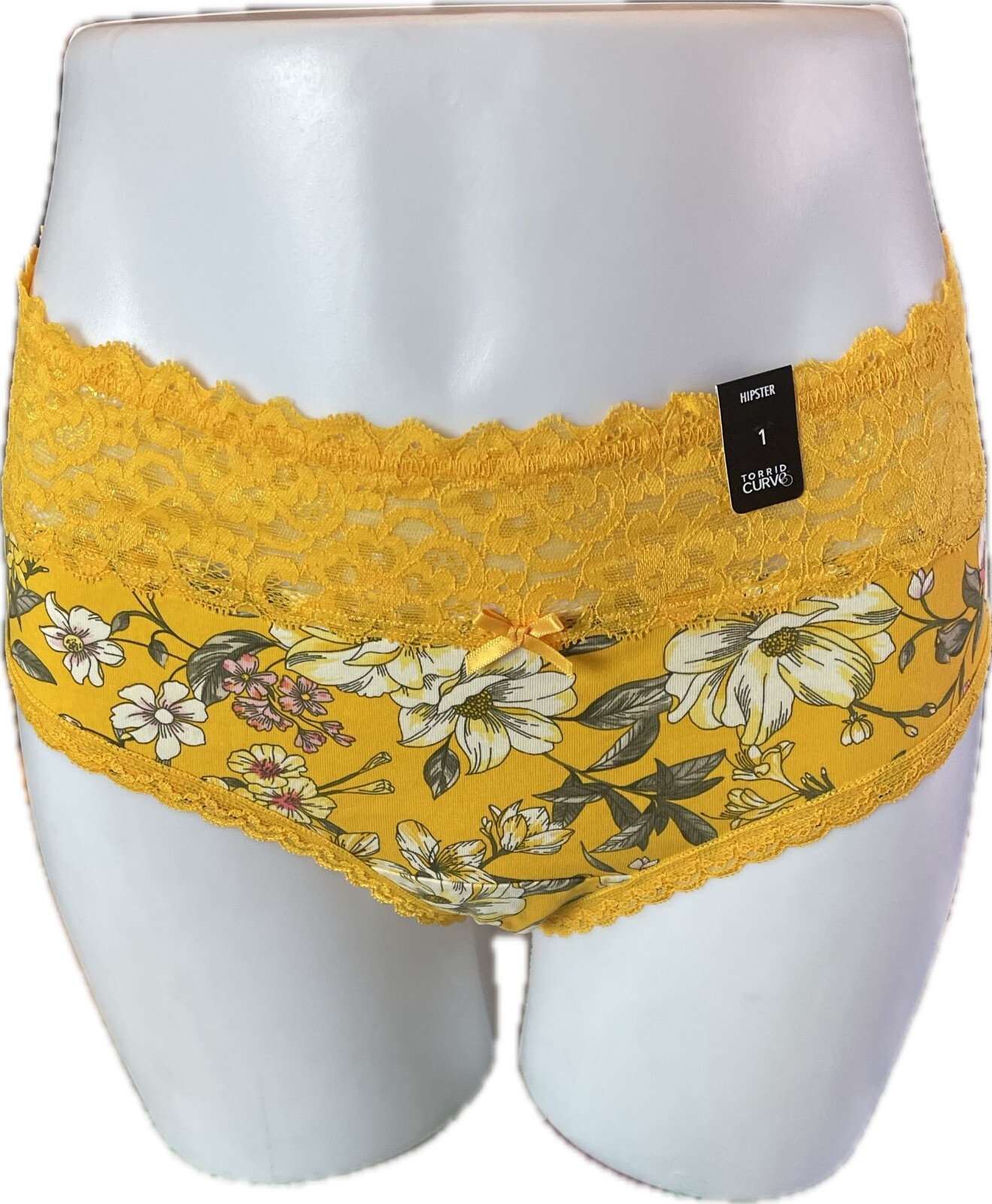 Torrid 1 Marigold Floral Wide Scallop Lace Waistband Cotton Hipster Panties
