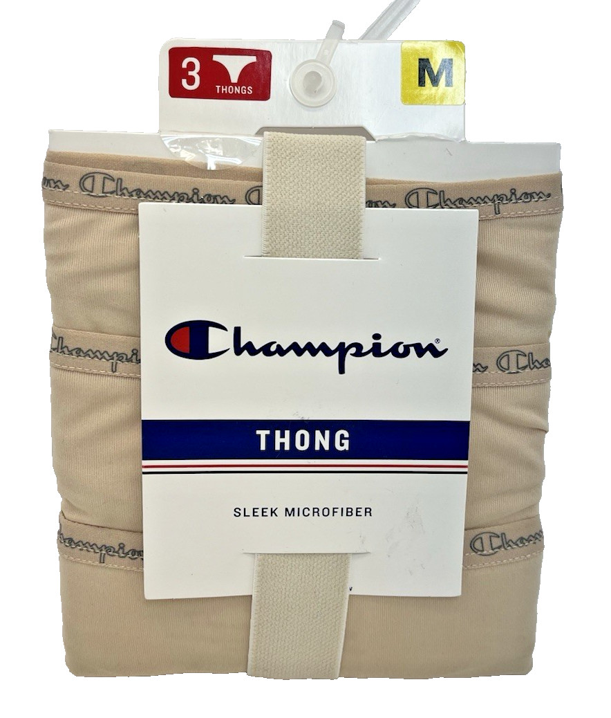 Champion Sleek Microfiber Thong Panties Women’s Size Medium 3-Pack Tan