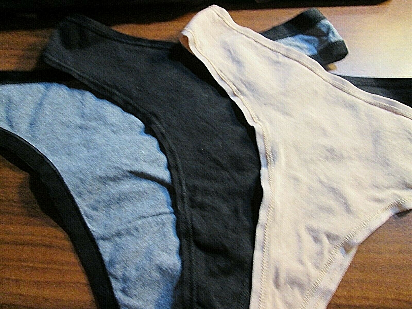 3 New Cotton Thong Panties💕 Sz M Set of 1 each of Gray w/Black, Beige & Black