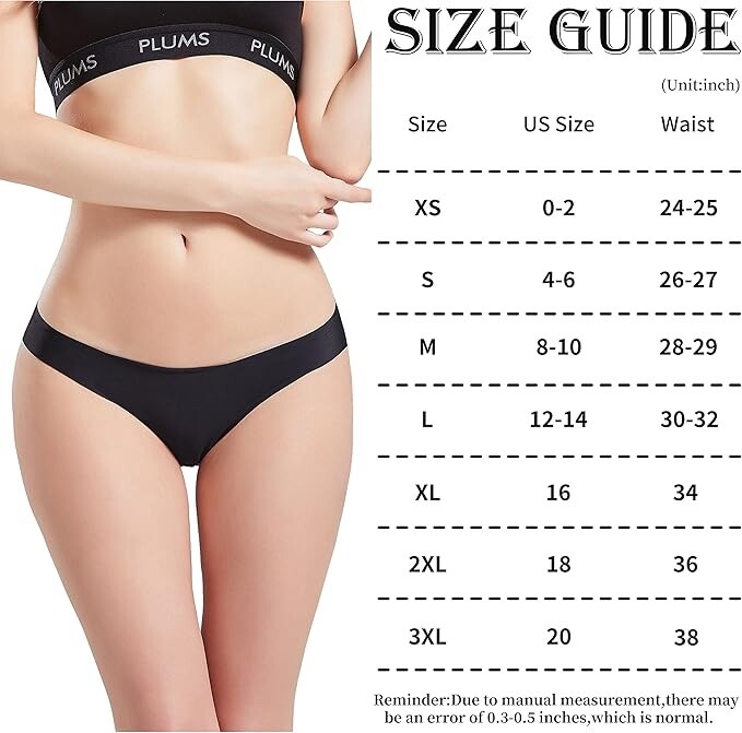 PLUMS Underwear Co Women’s 7 Packs Laser-Cut Seamless Thong Brief Black Panties