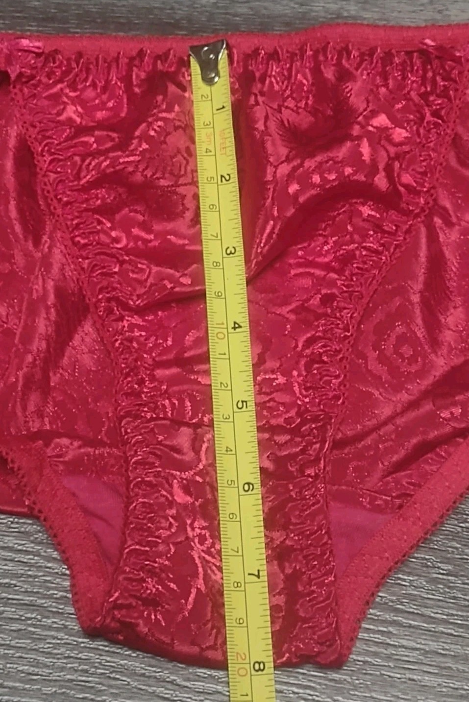 Vtg NWT Red Satin Panty String Bikini Floral Embossed Van Mar Size Medium
