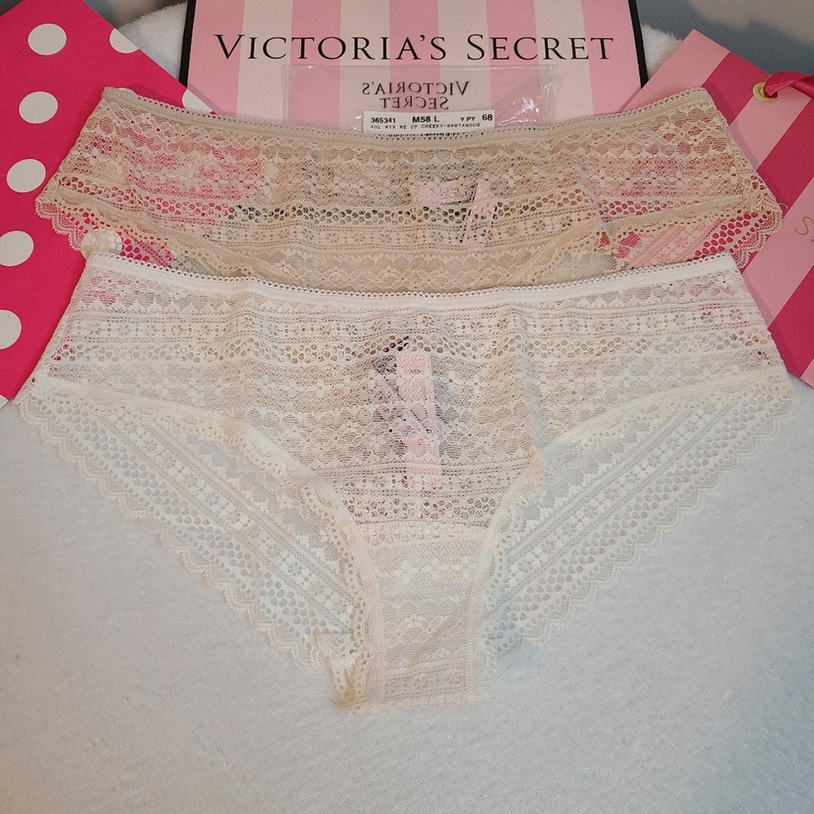 Victoria’s Secret 2pk All Over Lace Cheeky Panties Size Lg Nude White