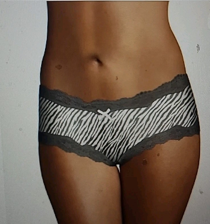 MAIDENFORM Scalloped Lace Trim Grey White Zebra Hipster Panty Womens M/6 nwt $13