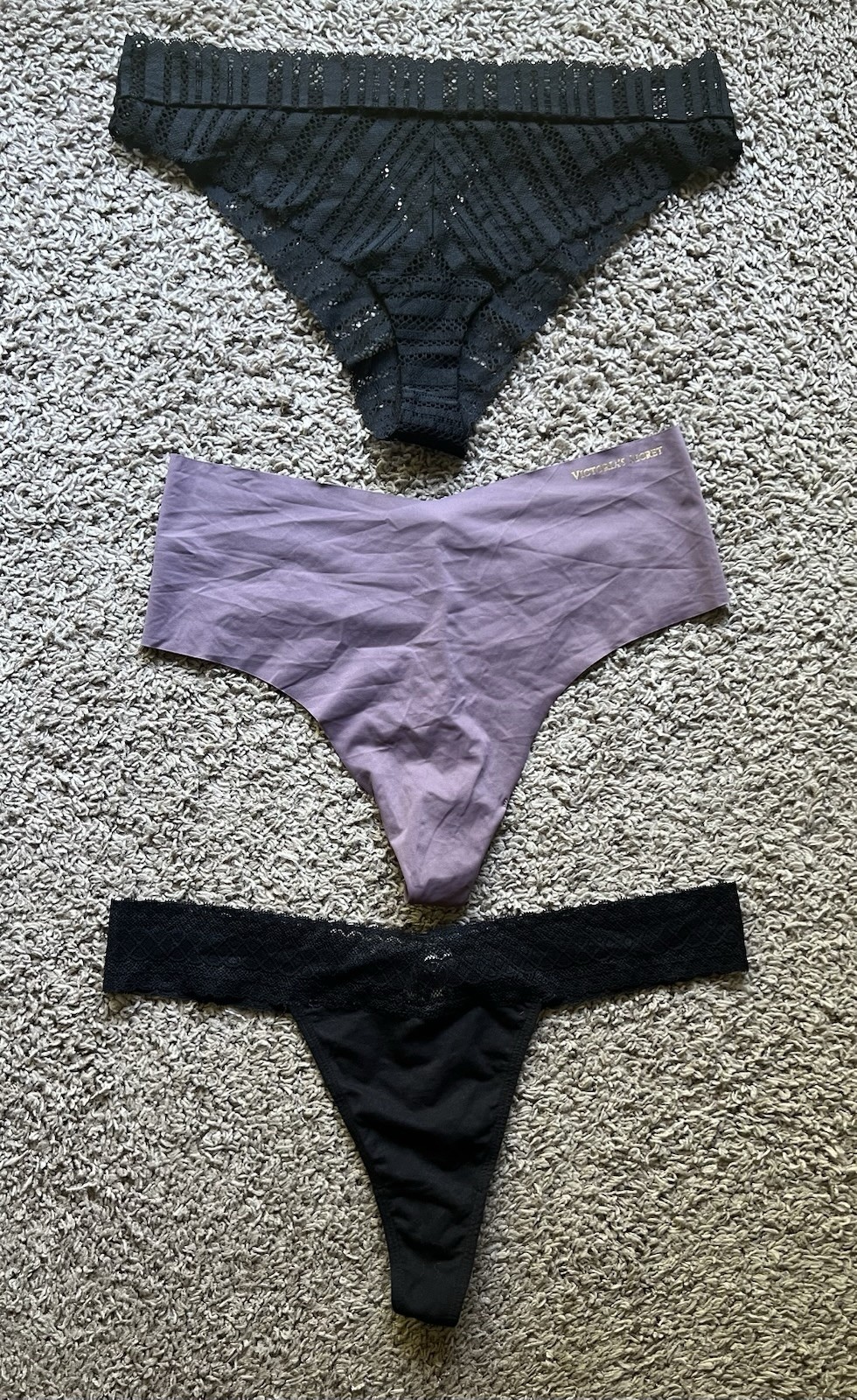 NWOT Victoria’s Secret Lot Of 3 Thong Cheeky Panties Black Purple Size XL