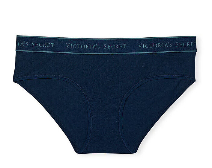 Victorias Secret Sexy Hiphugger Pantie Smooth Classic Navy Blue Block LOGO Shine