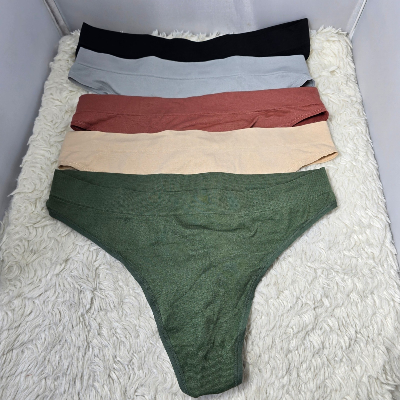 Seamless Thong Underwear 5 Pack Women Medium Multicolor Ribbed Waist