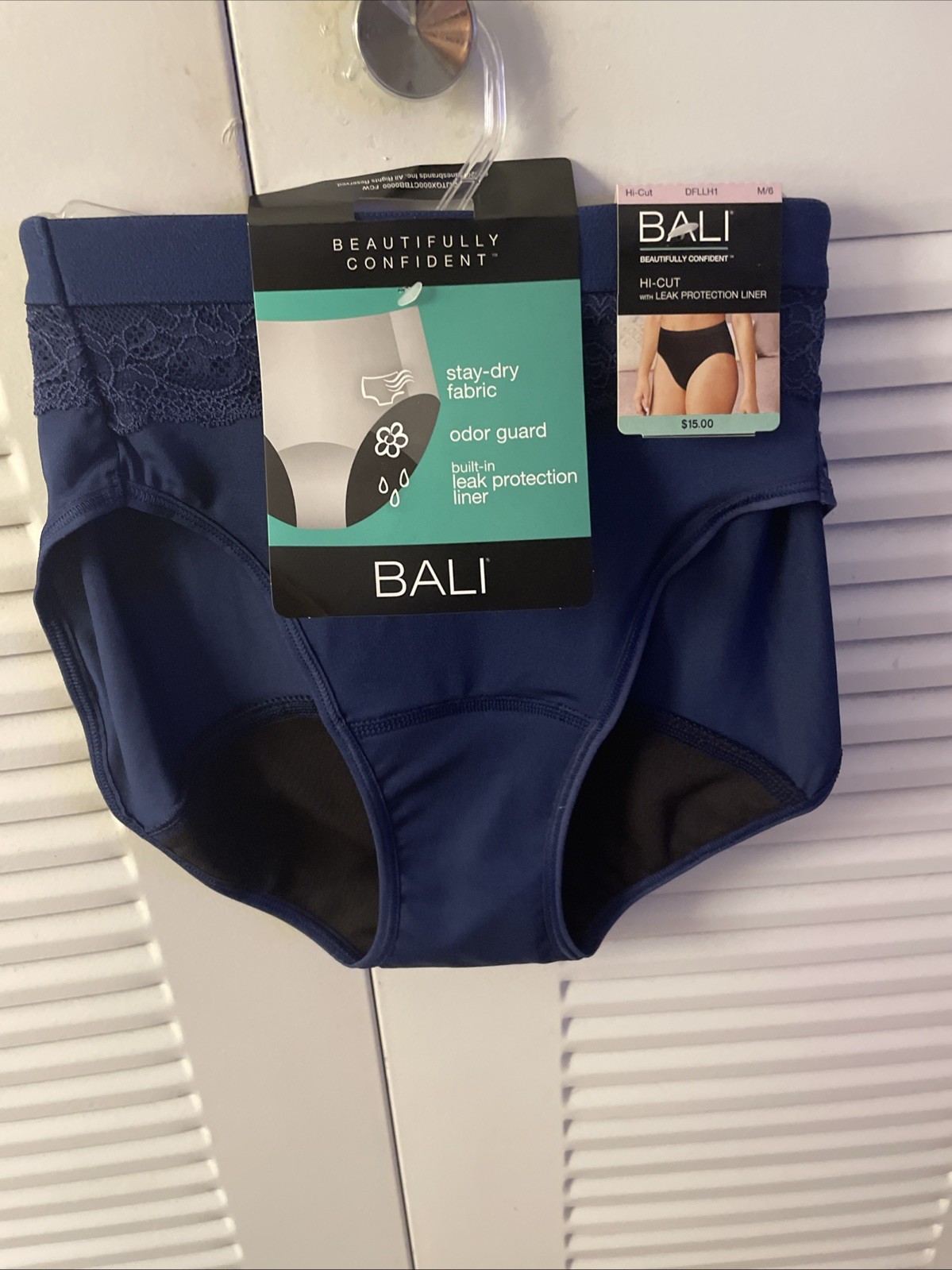 Bali Hi Cut Panties Women’s M/6 Light Leak & Period Protection Blue DFLLH1