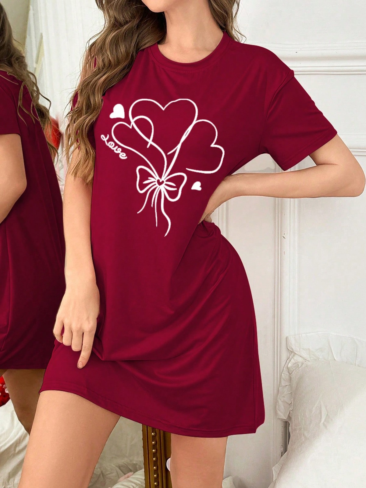 Comfortable short sleeve T shirt nightdress with heart motif for relaxed nights cheap24