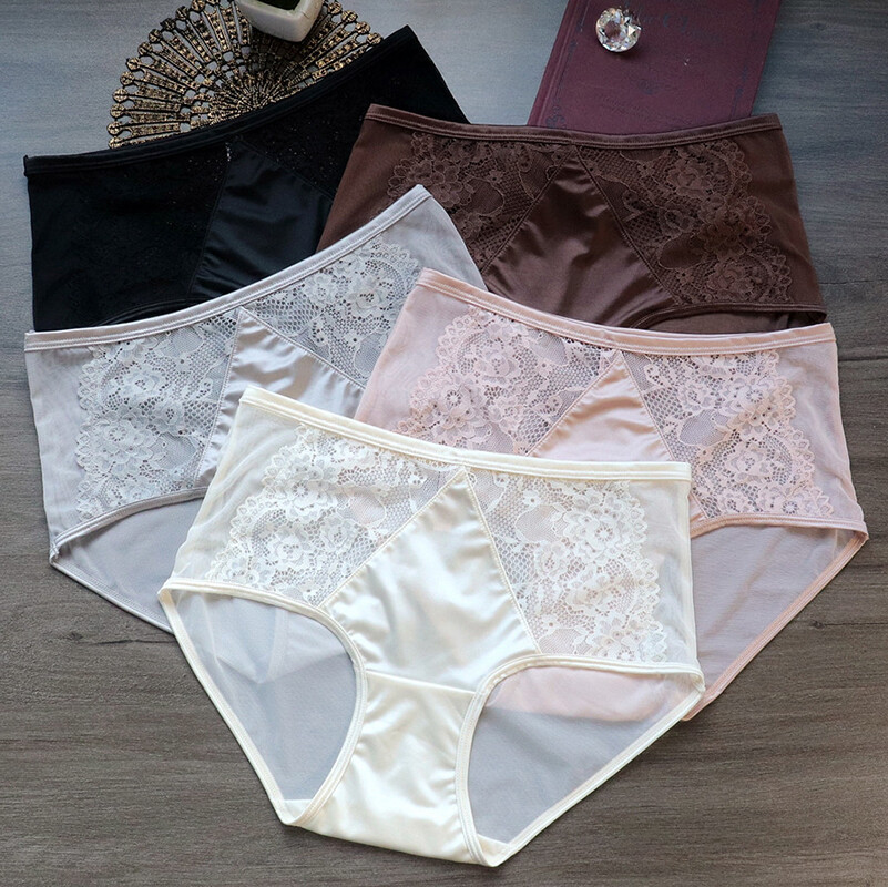 5 Pack Lot Sexy Womens Sheer Satin Panties Briefs Lace Underwear Bikini Lingerie