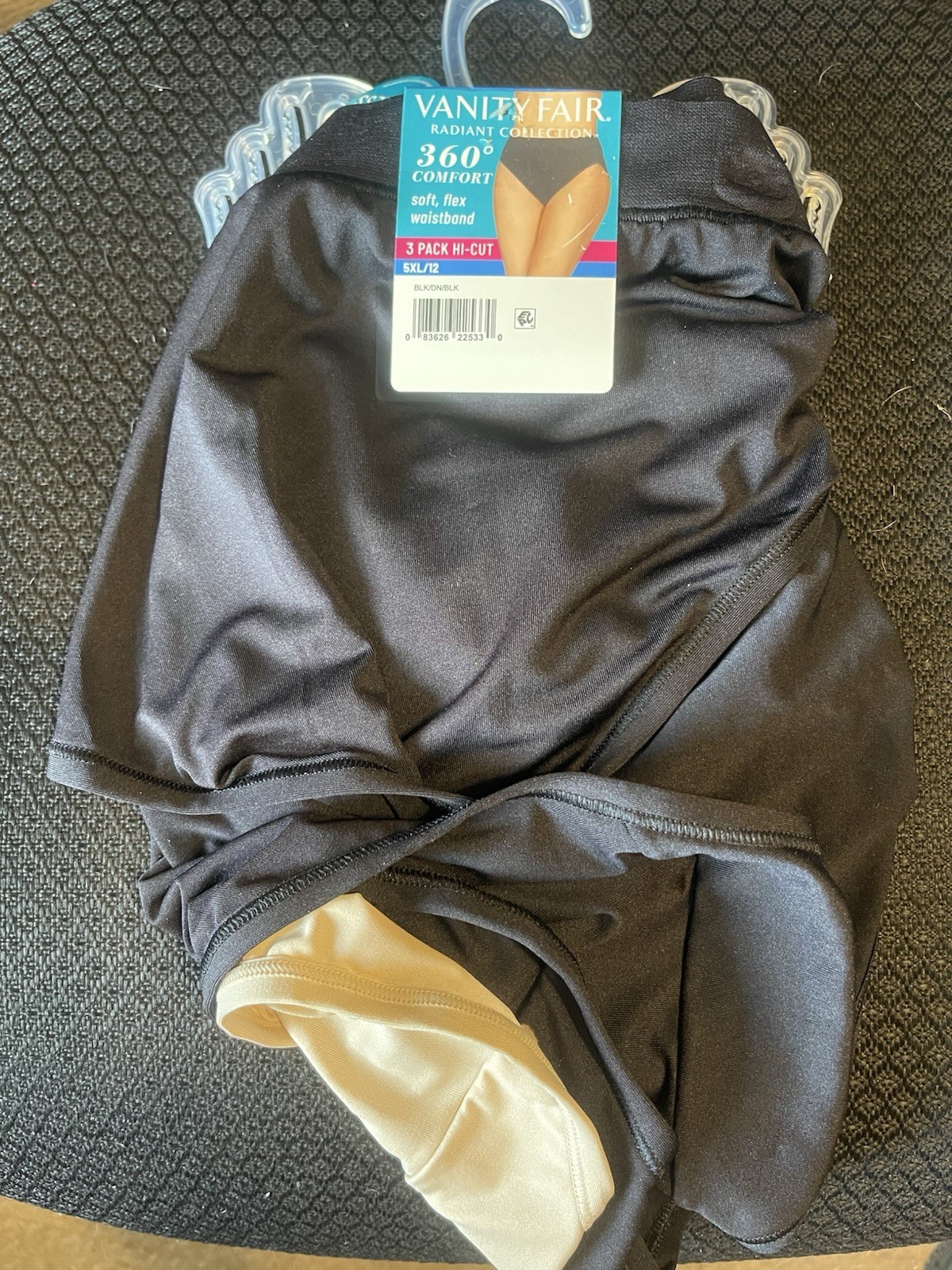 3 Womens 5X Vanity Fair Hi-Cut Briefs Radiant Collection 360 Comfort Black Beige