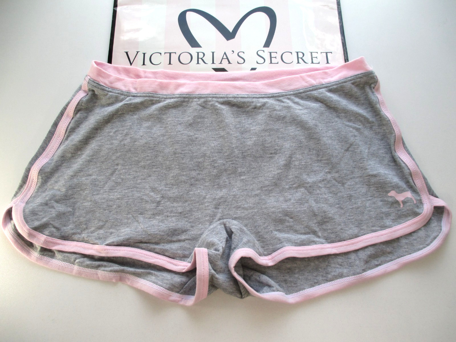 VICTORIA’S SECRET PINK Cotton Boyshort Panty M L Heather Gray NWT Logo Back VS