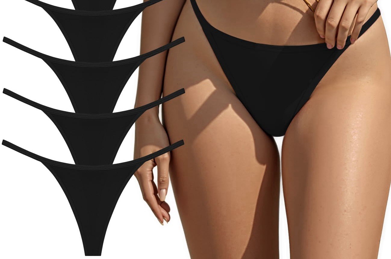 Oshkang Cotton Thong Panties Underwear Women’s US Size XL Black Sexy 4 Pack