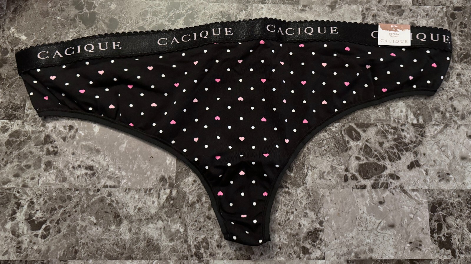 NWT CACIQUE LANE BRYANT 22/24 PINK HEART POLKA DOT THICK LOGO BAND THONG PANTIES