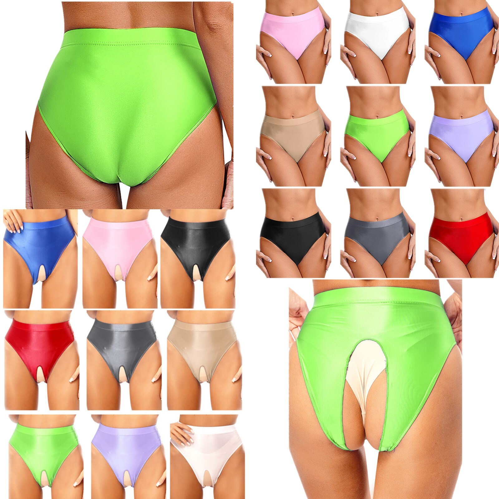 US Women’s High Cut Thongs Oil Glossy Briefs Hollow Out Panties Exotic Underwear