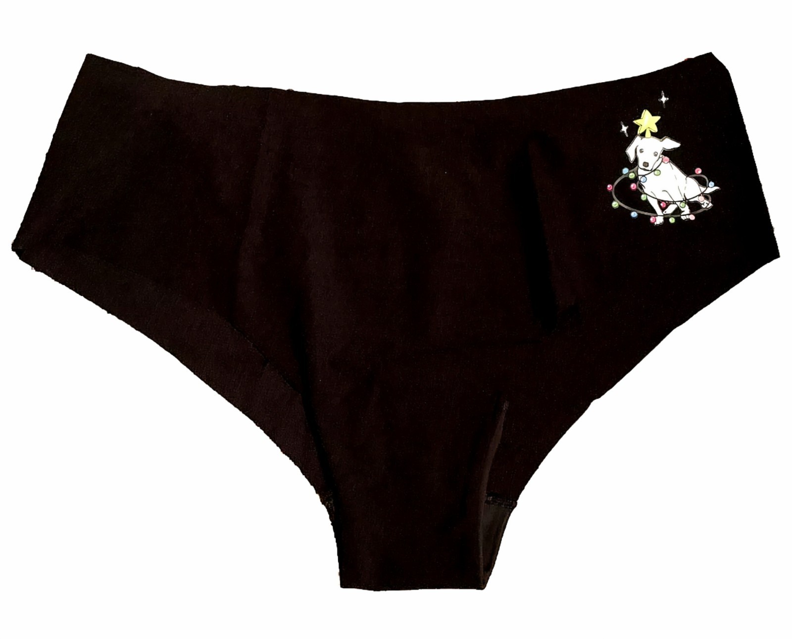 Victoria’s Secret PINK (XL) NO SHOW Cheeky Panty Dog Logo Black Christmas Lights