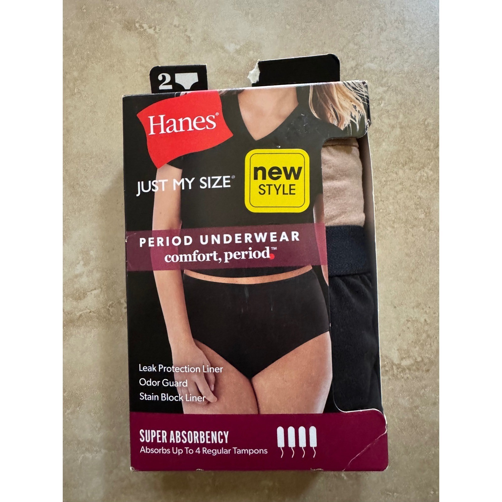 Hanes Period Underwear Women 13/5X Black Beige Super Absorbency 2-Pack Briefs