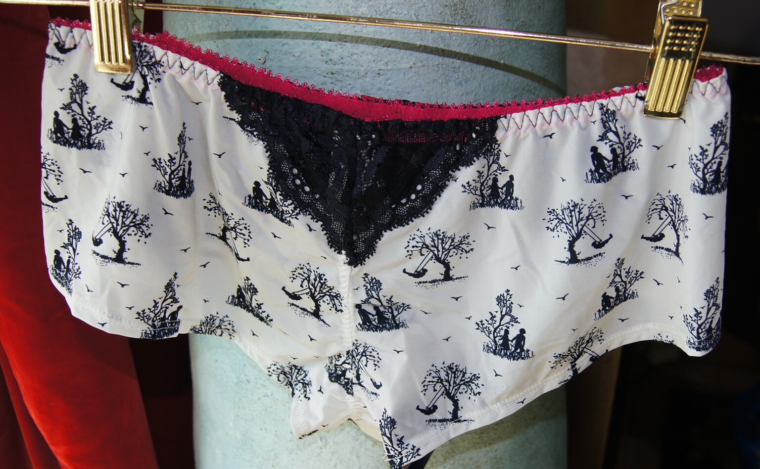 Hot Milk White/Black “Confidence Is Radiance” Toile de Jouy And Lace Shorts