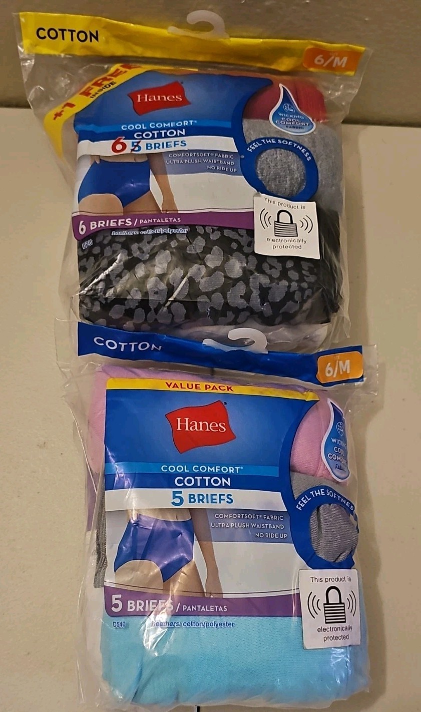 Hanes Women’s Briefs Size 6-M 5/6Pack Cotton Assorted Colors Lot Of 2