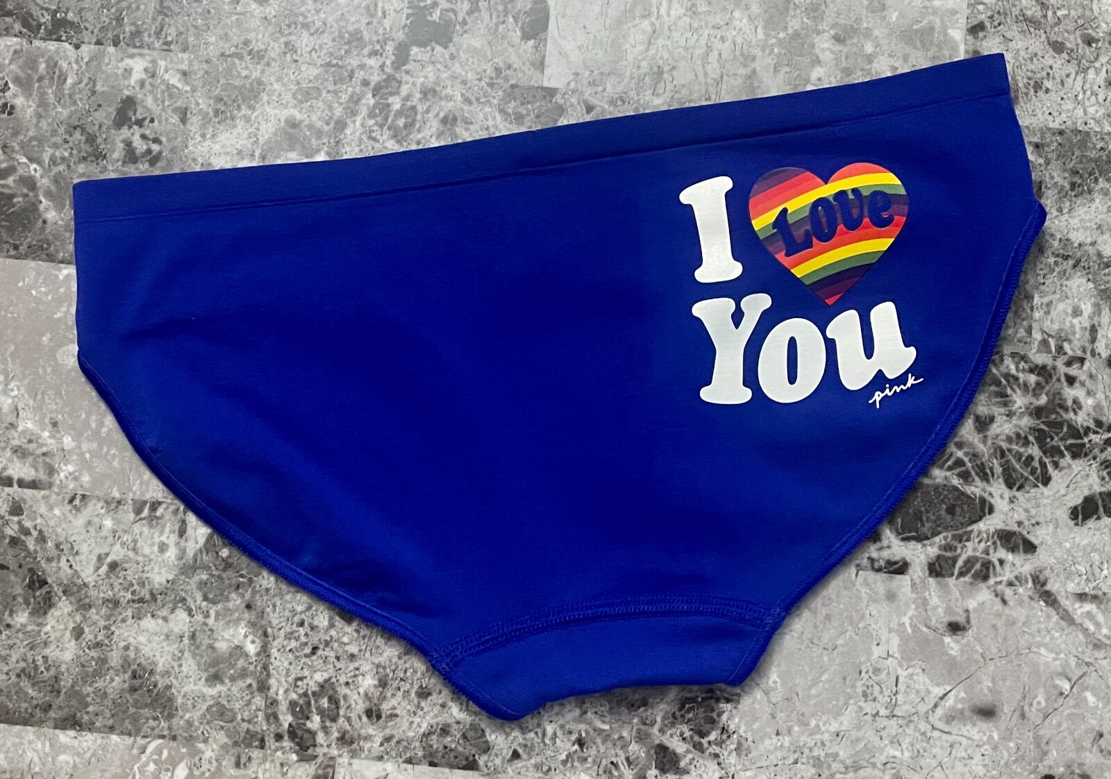 NWT VICTORIA’S SECRET PINK BLUE LOVE RAINBOW PRIDE HEART SEAMLESS BIKINI PANTIES