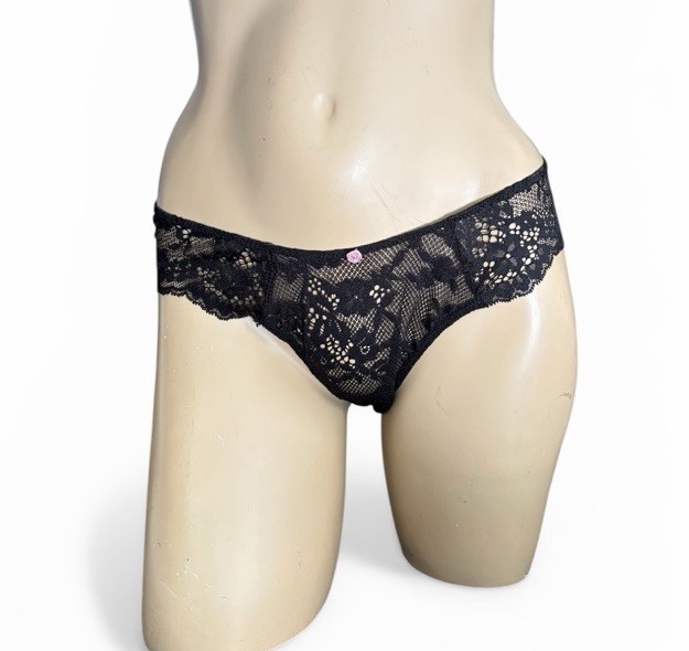 Victoria’s Secret Luxe Panty Cheeky Lace Large Black Embellish New