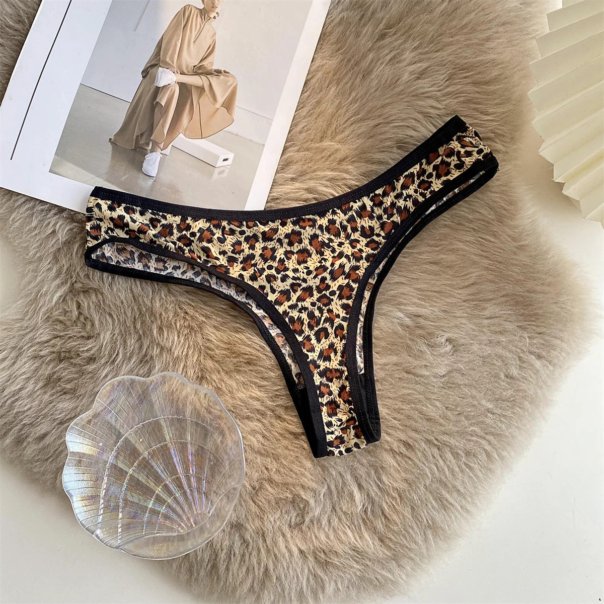 Low Rise Leopard G String Panties Women’s Seamless Soft Stretch Comfort Thong