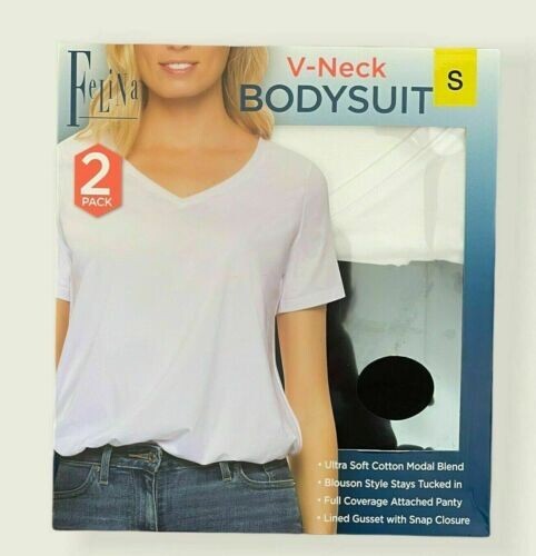Felina 2 Pack V-Neck Bodysuit Blouson Style Full Coverage Ultra Soft