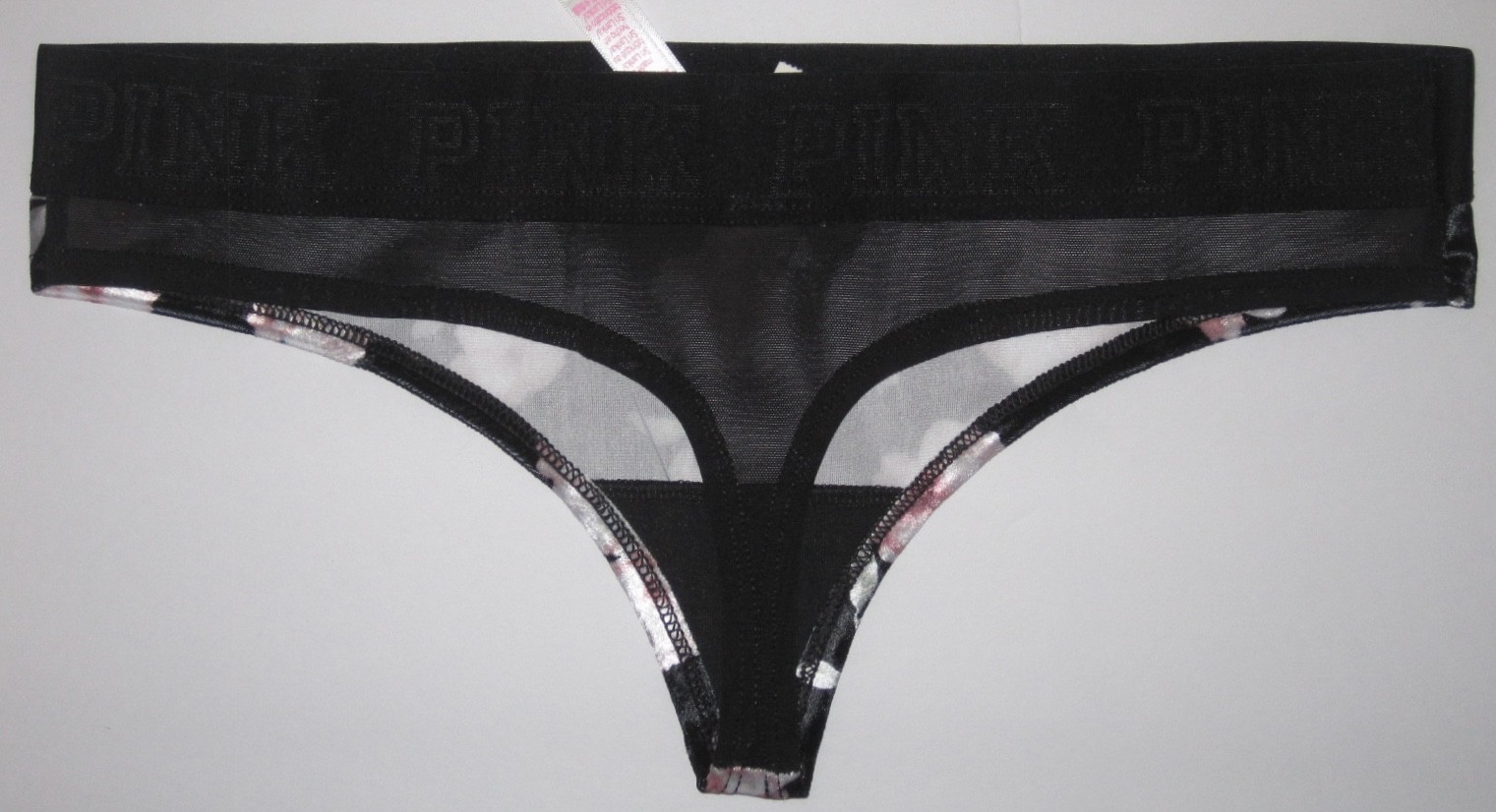 VICTORIA’S SECRET PINK FLORAL ROSE CRUSHED VELVET VELOUR MESH RARE THONG PANTIES