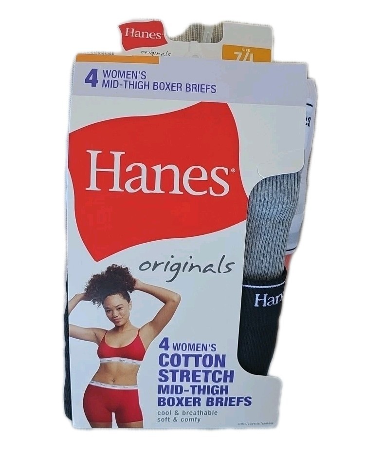 Women’s Hanes MID-THIGH BOXER BRIEFS 4-Pack Originals Cotton Stretch 7 Large