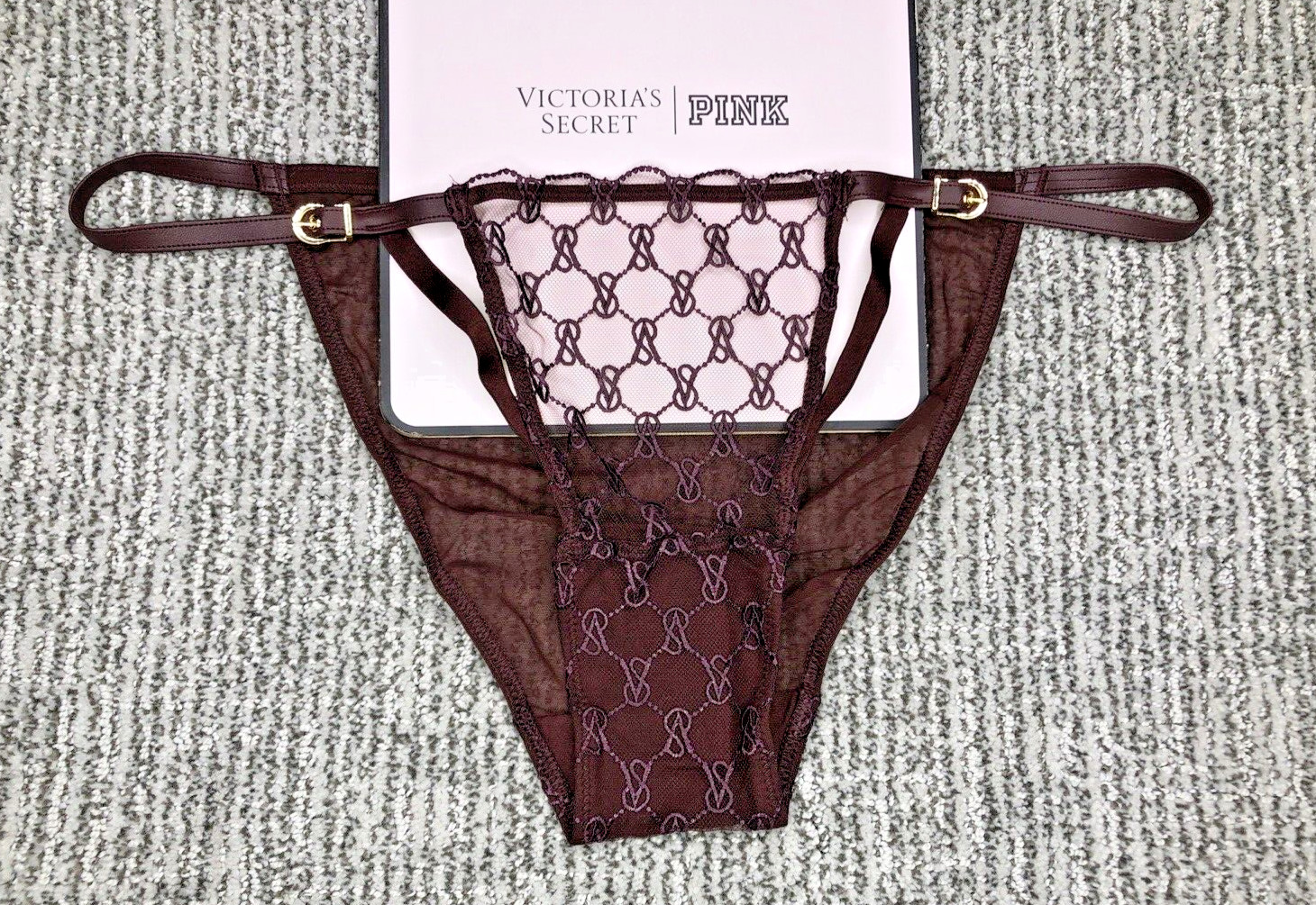 Victoria’s Secret Very Sexy NWT Small Burgundy String Bikini Panty Mesh Logo