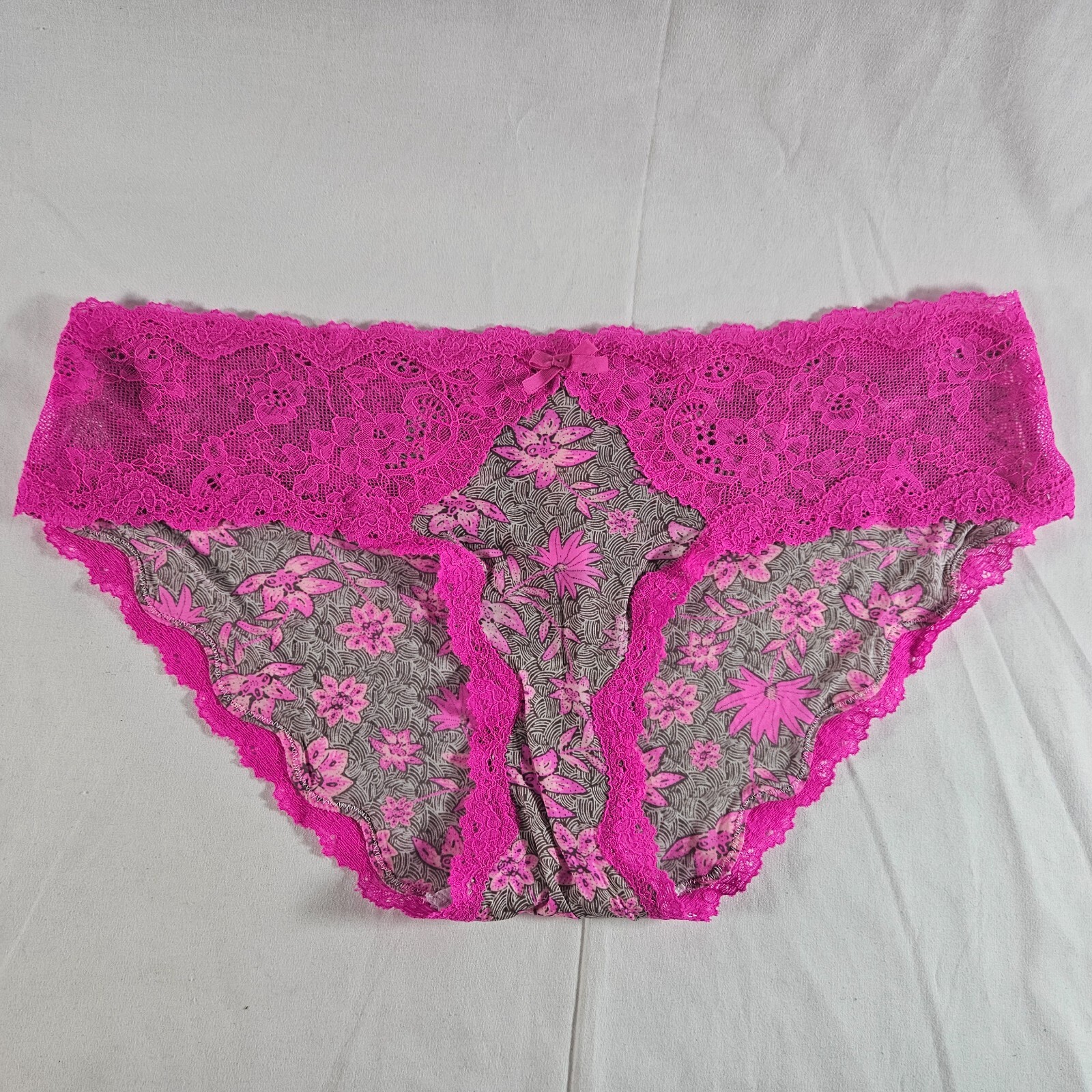 Victoria’s Secret Satin Dream Angels Hipkini Large Pink Brown Floral Lace